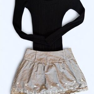 Wet Seal Plaid Skirt with Lace Trim